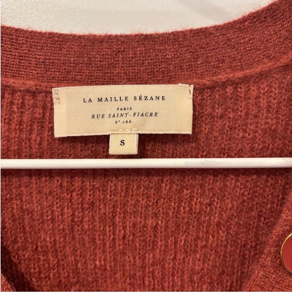 Sezane Rust Red V-neck Button Sweater - Picture 4 of 5